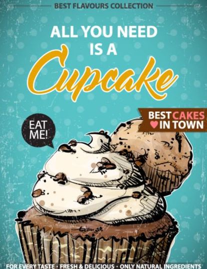 Cupcake vintage poster design vettori 04  
