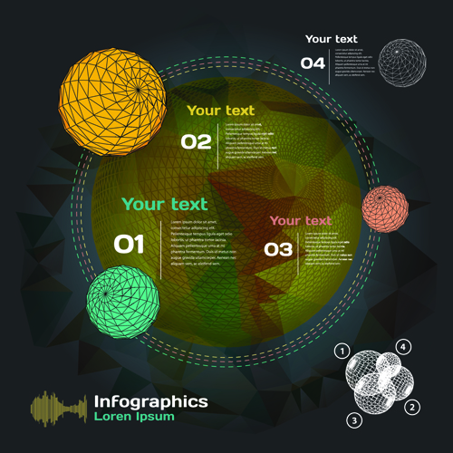 Dark style infographic with diagrams vectors 12  