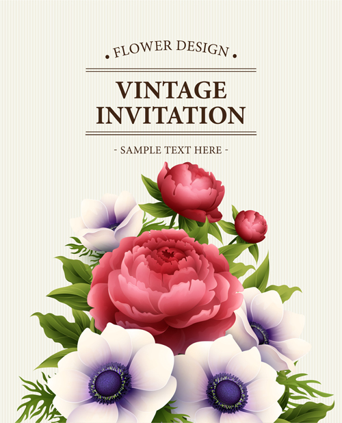 Flower design vintage invitations card vector 04  