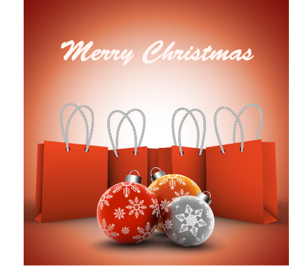 Flral christmas ball with shopping bags vector background  