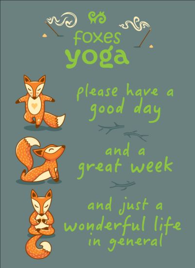 Foxes with yoga card vector 04  