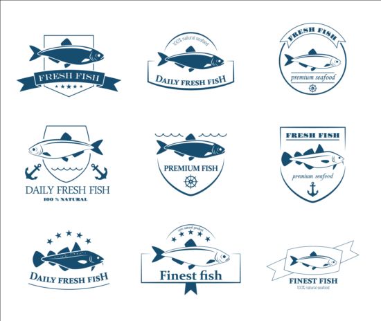 Fresh fish vintage labels vector 02  