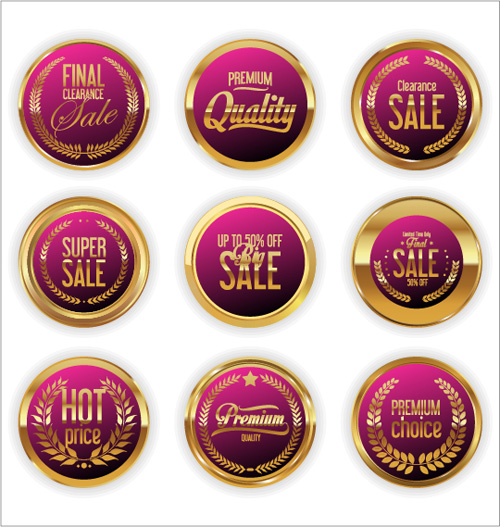 Golden sale badge shiny vector 03  