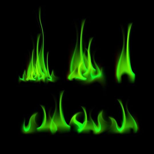 Groene vuur vlam vector set 02  