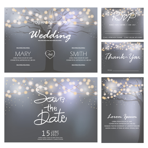 Halation tree with wedding invitation card vector 01  