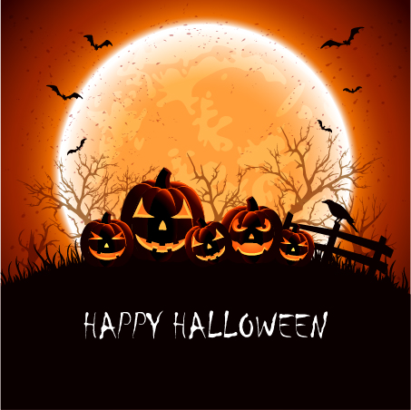 Halloween night with pumpkins vector  