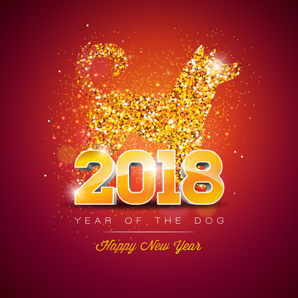 Bonne année 2018 année de conception de vecteurs de chien 01  