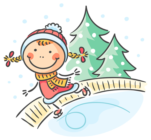 Happy winter children cartoon vector 01  