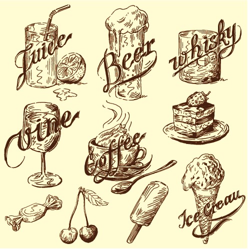 Hand drawn vintage food Illustrations vector 03  