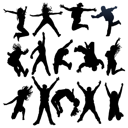 Jumping People Silhouettes vector 03  