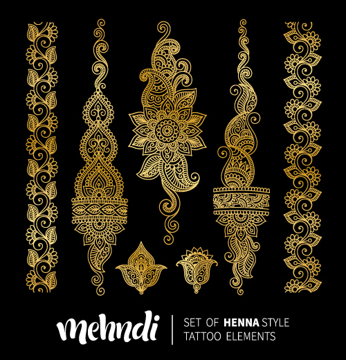 Mehndi styles henna tattoo elements vector 05  