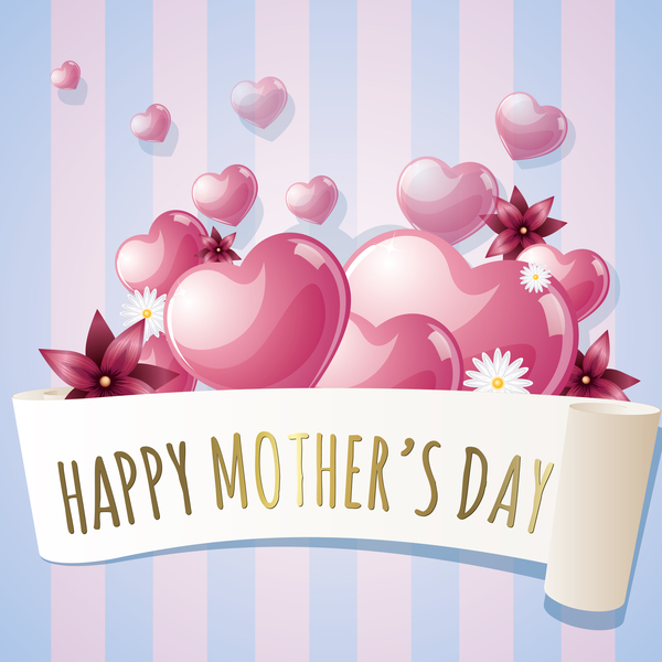 Mothers day banner with pink hearts vector card 06  