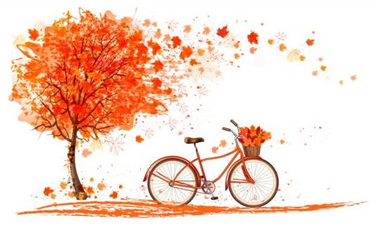 Природа Осенний фон с красными деревьями и велосипедов вектор 02  