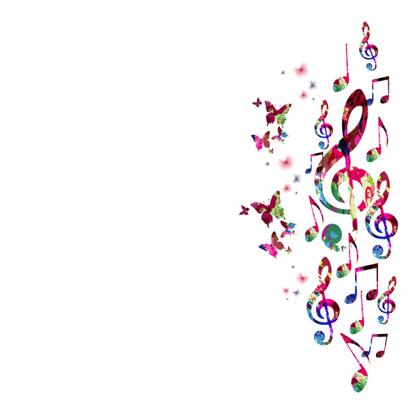 Notes and butterflies music background vector 10  