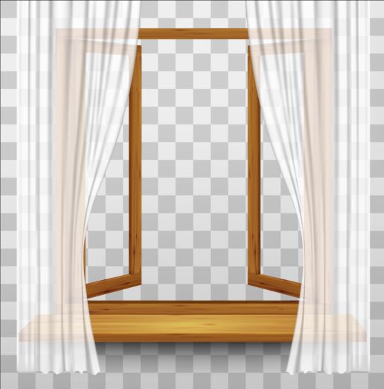 Öppet fönster med transparent gardin bakgrunds vektor  