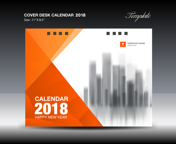 Orange bureau calendrier 2018 couverture modèle vectoriel 05  