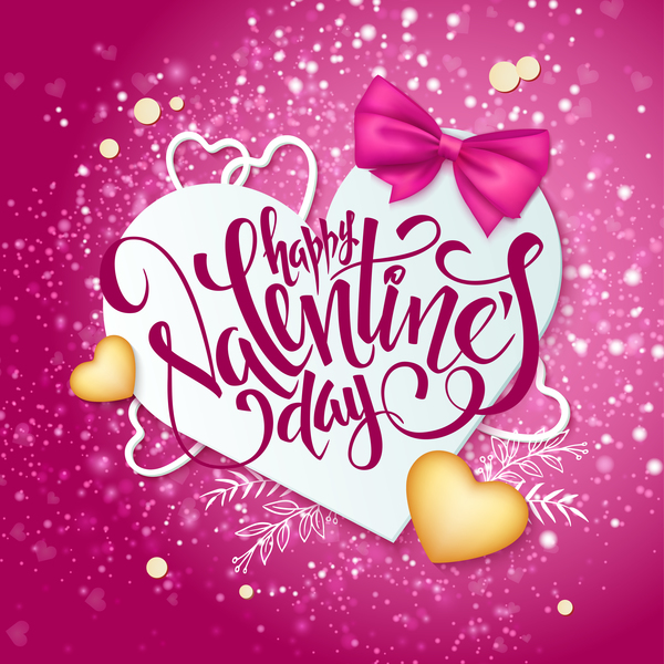 Pink valentine day background with romantic heart vector 04  
