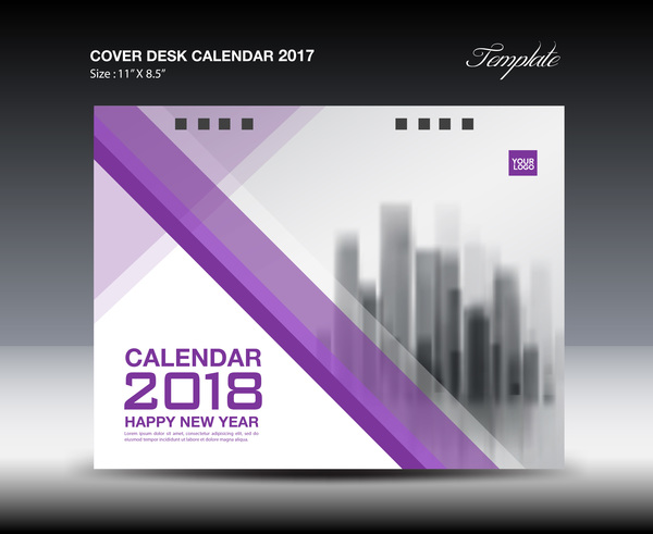 Purpurroter Abdeckungstischkalender 2018 vector Material 03  