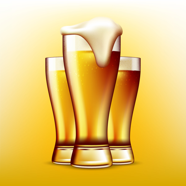 リアルビールグラスデザインのベクトル03  