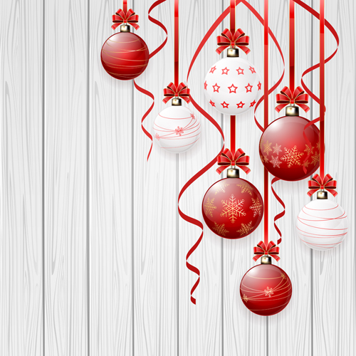 Red and white christmas balls design vector material 02  
