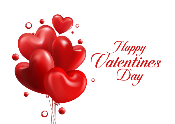 Red heart balloons with happy valentine day card vector 01  