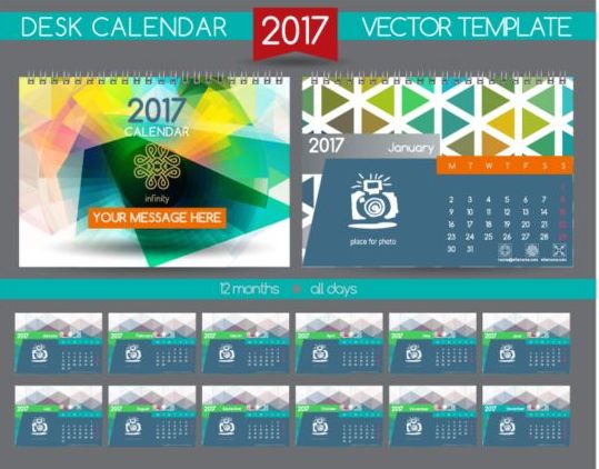 Retro Skriv bords kalender 2017 vektor mall 30  