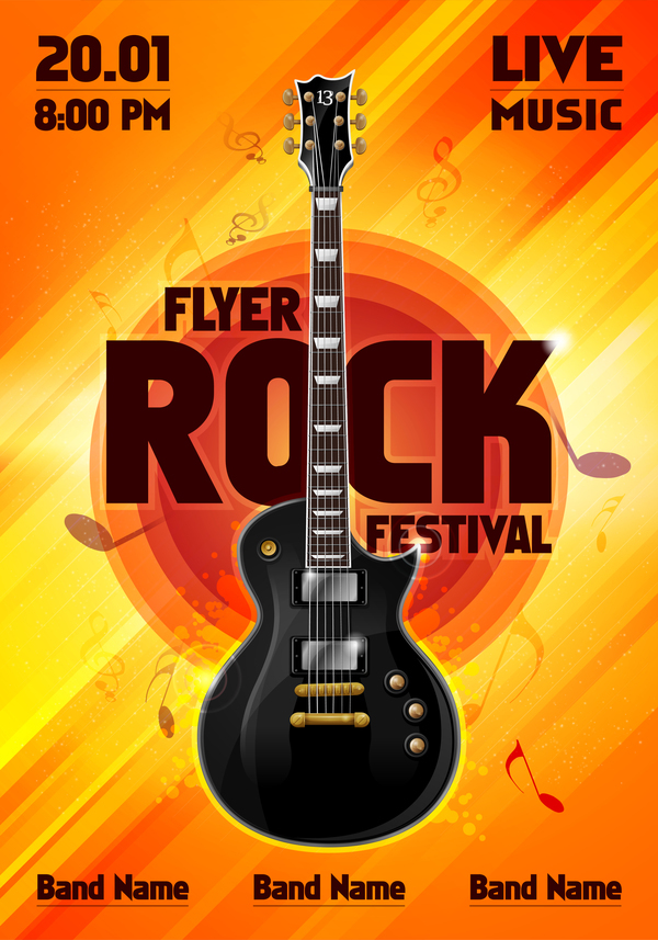 Affiche de fête de Festival de rock avec la guitare vecteur 08  