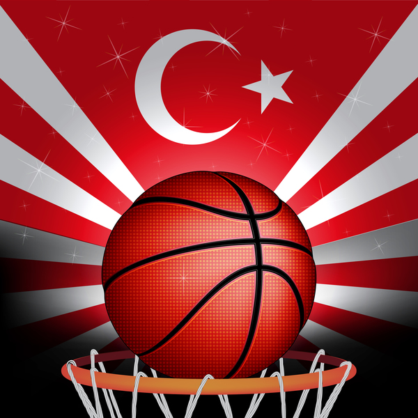 Rurkish Flagge mit Basketballhintergrundvektor 01  