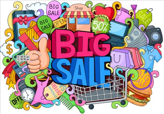 Sale with shopping doodle vector 03  