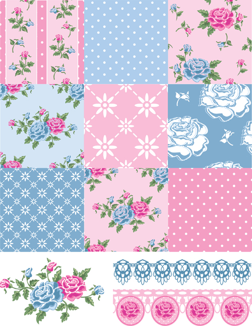Vector set of floral seamless pattern 01  