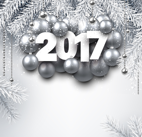 Silver Christmas grannlåt med 2017 nya året lysande bakgrund vektor 01  