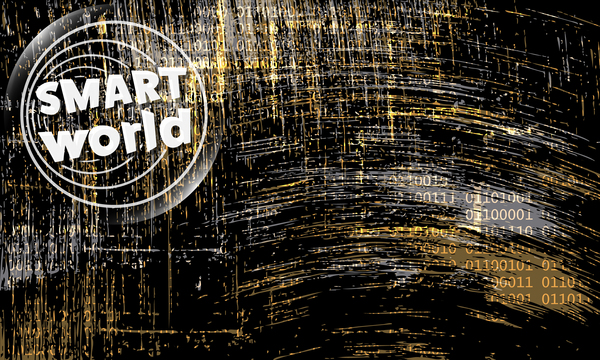 Smart world logo with data background vector  