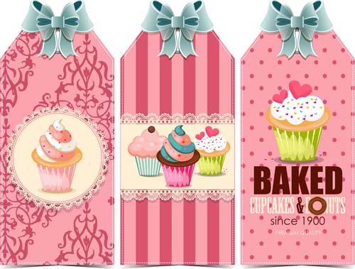 Sweet cupcake with ribbon bow vector 02  