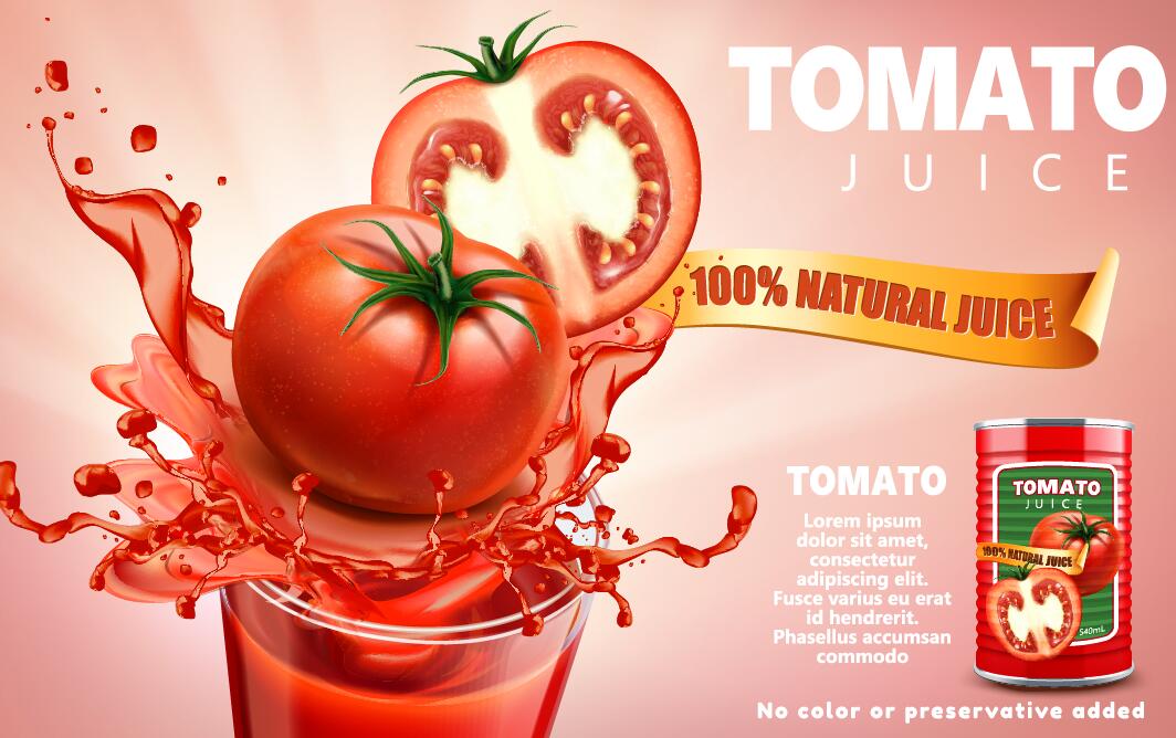 トマト天然ジュースポスターテンプレートベクトル06  
