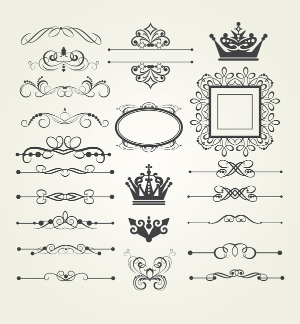 Vintage ornaments and frame with crown vector  