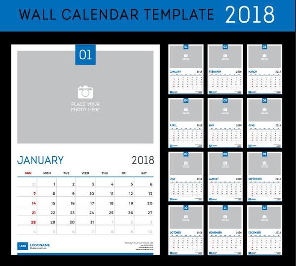Kalenderschablonen-Vektormaterial der Wand 2018  