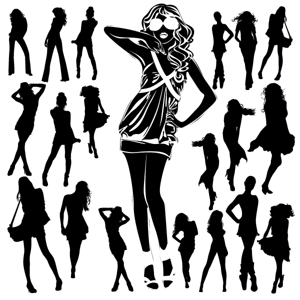 Different Women Silhouettes vector material 06  