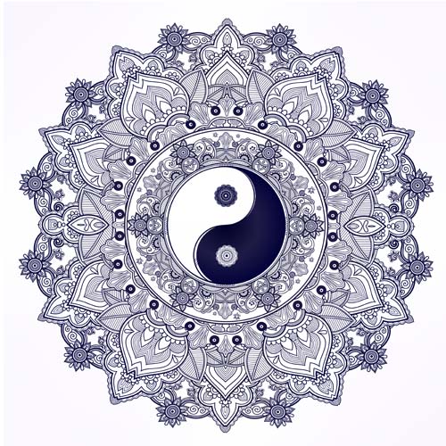 Yin and Yang with mandala patterns vector 02  