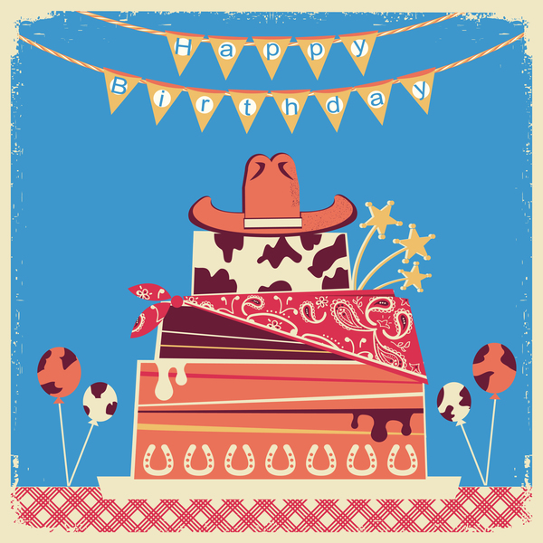cowboy happy birthday background vector  