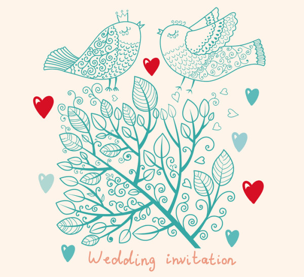 Romantic wedding Invitation card vector 01  