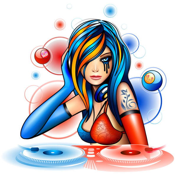 Set of Stylish cartoon girl design vector graphic 09  