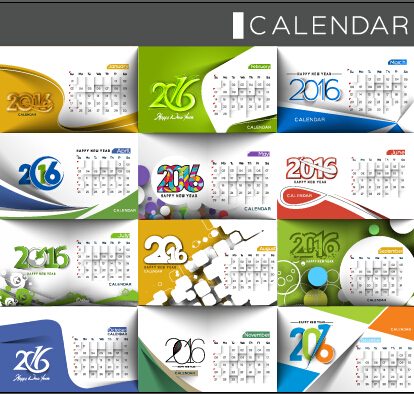 2016 desk calendar template vectors set 13  