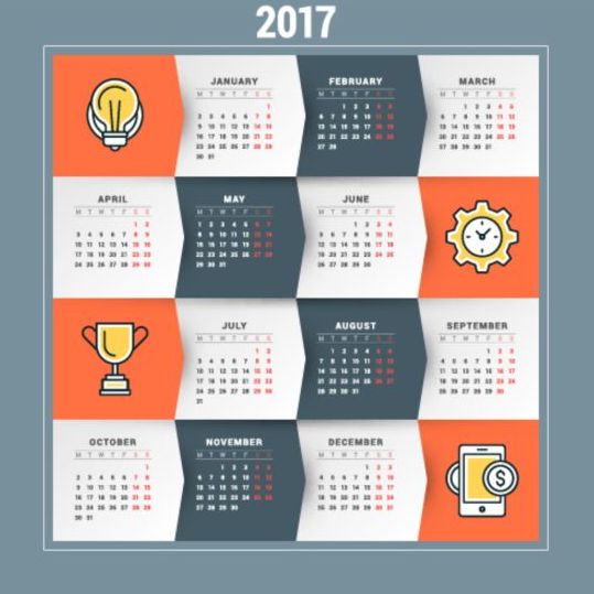 2017 calendario griglia materiale vettoriale 04  