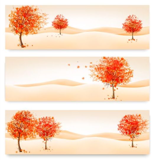 Осенние баннеры с красочными листьями и вектором деревьев  