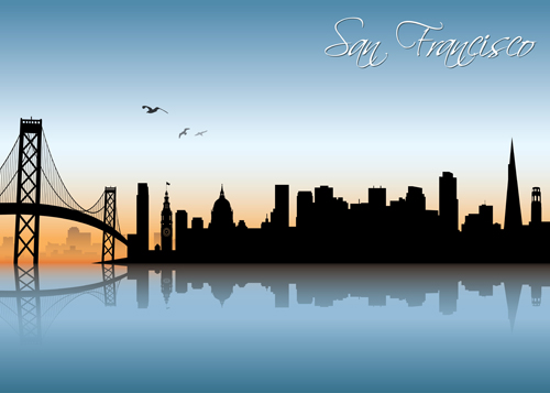 Beautiful waterfront city scenery vector set 07  