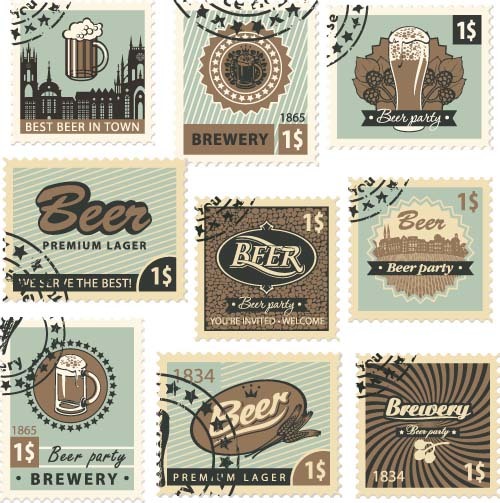 Beer postal stamps template vector  