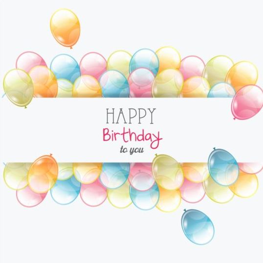 Birthday card with transparent balloons vector 03  