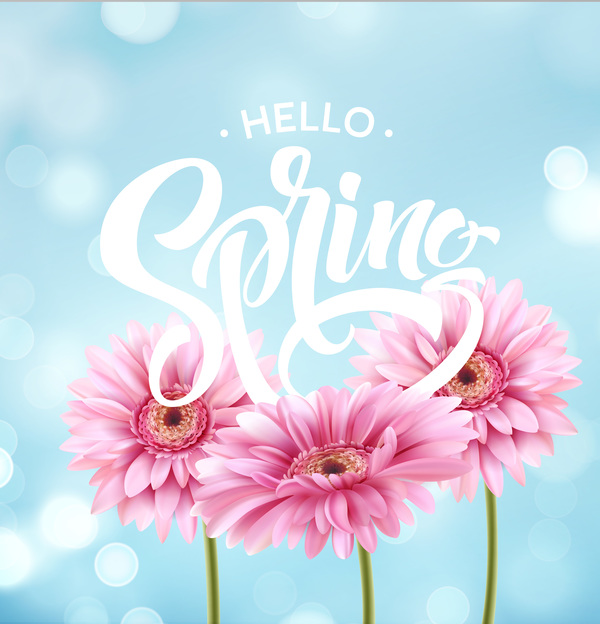 Blue spring background with gerbera flower vector 01  