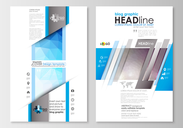 Blue style modern cover template magazine with flyer vector  