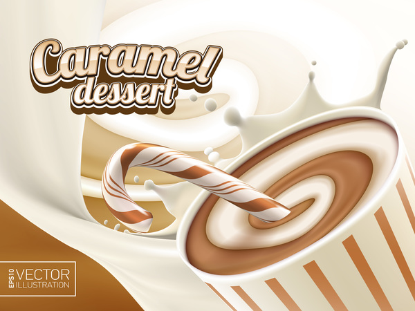 Caramel dessert affiche vecteur modèle  